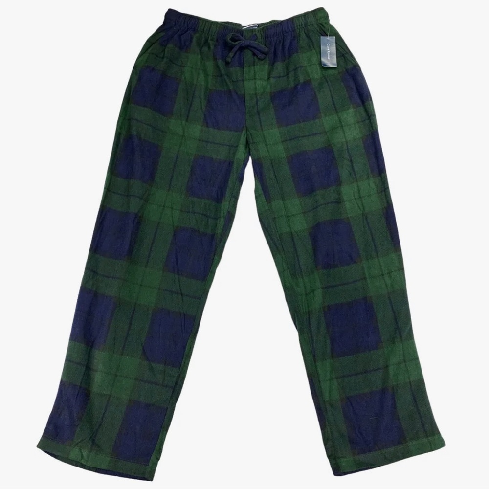 NWT Club Room Mens Cozy Fleece Plaid Drawstring Pajama Pajamas Green Navy XL $40